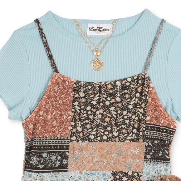 Rare Editions Girls Patchwork Dress, Top & Necklace, size 7 - Picture 3 of 4